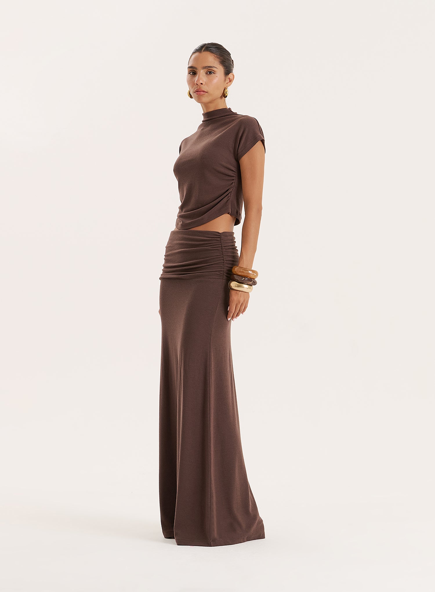 Chocolate Jersey Drop Waist Maxi Skirt